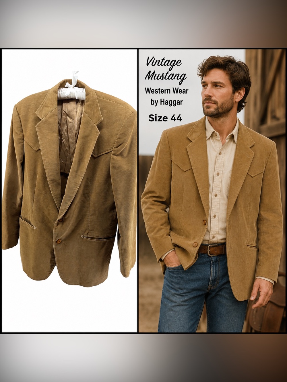 Mustang Western Wear Haggar Size 44 Corduroy Blazer Sport Coat USA Vintage 70’s